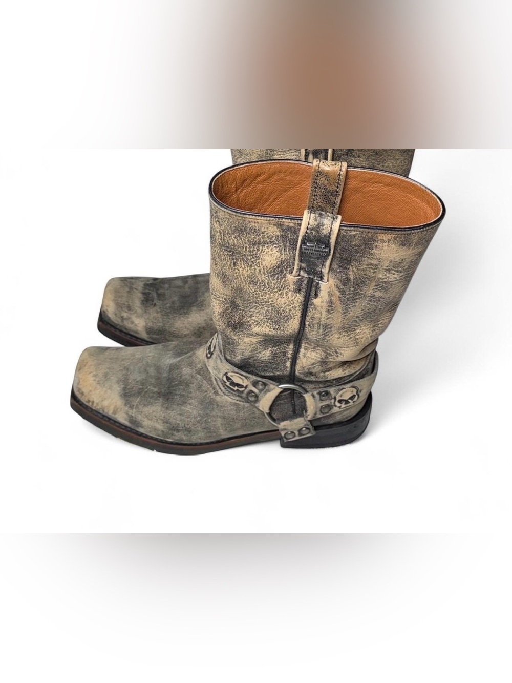 VTG Harley-Davidson Rory Distressed Skull Harness Boots Slate Gray Size 10M